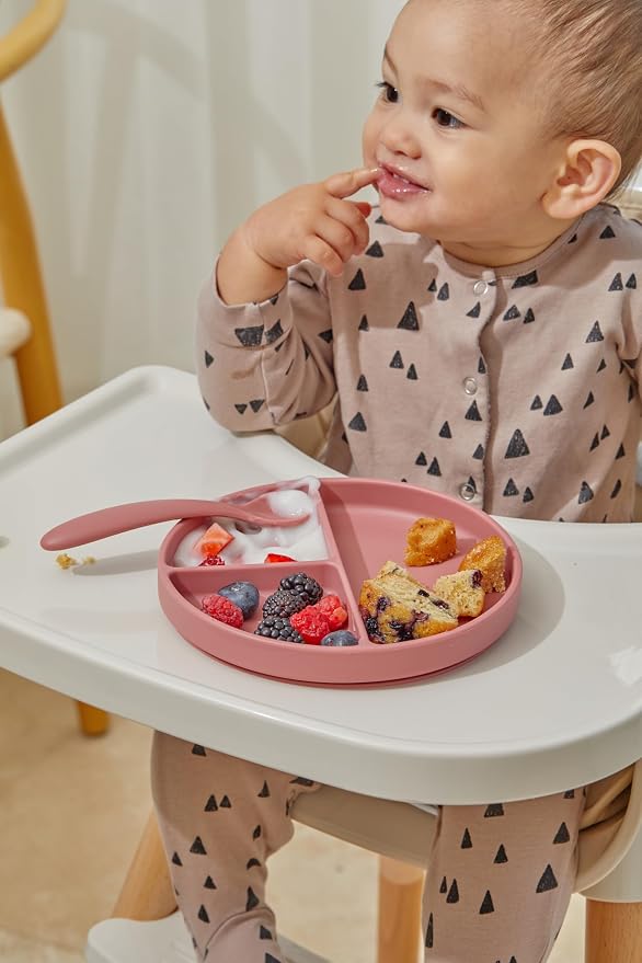 dollop Silicone Baby Feeding Spoon | 2 pack | BPA Free | Dishwasher Safe (Dusty Rose)