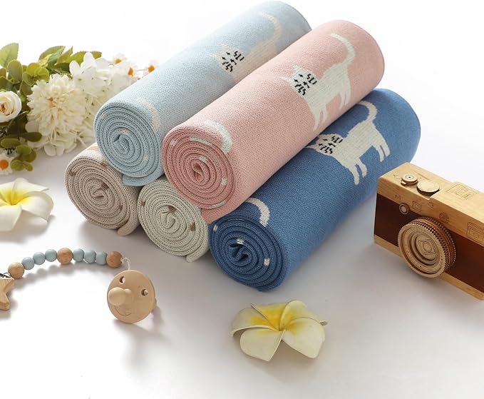 Hadetoto Baby Blankets for Boys and Girls | Newborn, Knitted Cotton, Swaddle Blankets, Neutral Crochet Receiving Blanket, 40 x 30 inches