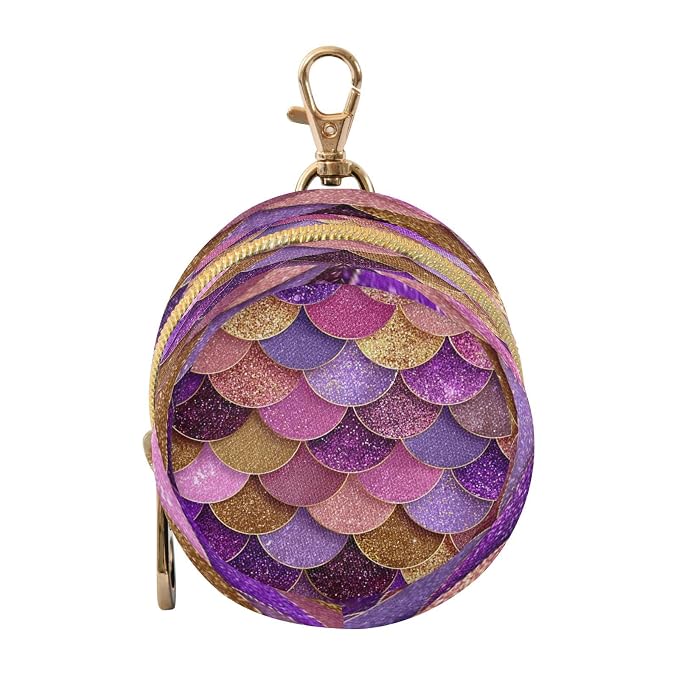 Glitter Purple Mermaid Scale Print Pacifier Holder Case with Clip Portable Pacifier Storage Case for Boys Girls Baby Pacifier Cover Pouch for Diaper Bag or Purse Stroller