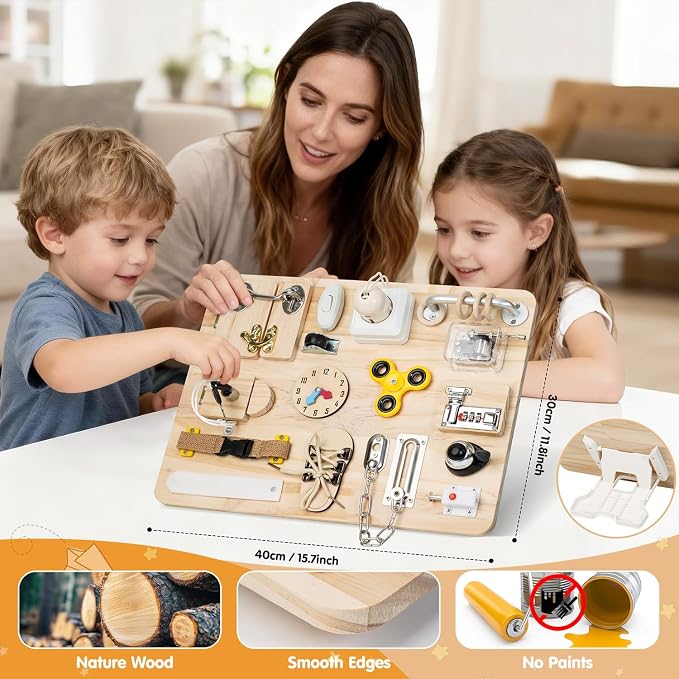 Busy Board for Toddlers 1 2 3 4 Year Old - Large Montessori Sensory Toys, Wooden Fidget Activity Board for Boys and Girls, Motor Skills Gifts for ADHD & Autistic Children Kids