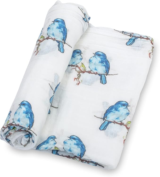 LollyBanks Baby Swaddle Blanket, 100% Muslin Cotton Muslin Blankets for Girls, Large 47 x 47 Inches Soft and Breathable Swaddles for Newborns, Baby Receiving Blanket, Registry (Flower and Bird 2 Pack)