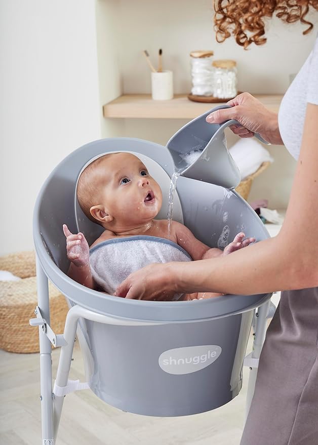 Shnuggle Newborn Baby Bath | Built in Support Bump and Soft Backrest | Suitable from Newborn | Bath Seat Support Includes Plug | Blossom Pink