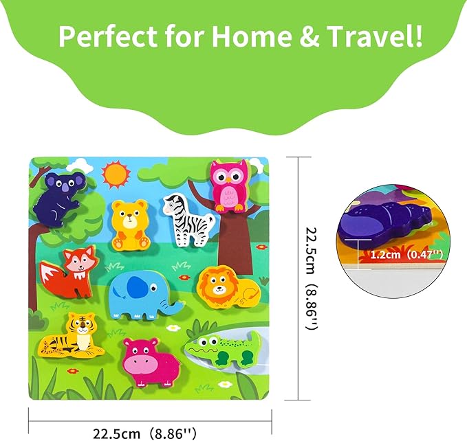Montessori Puzzles for Toddlers | 4-in-1 Hook & Loop Wooden Puzzles | Early Learning Toys for Jungle Ocean Transportation Fruit Themes