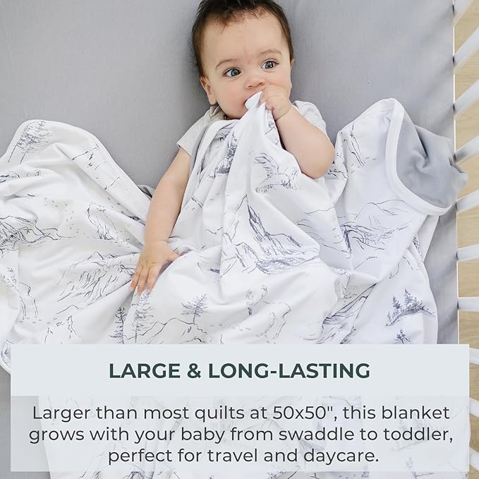 Pobibaby Premium 3-Layer Baby and Toddler Blanket ??Ultra-Soft Cotton Blend, Breathable Baby Blankets for Boys & Girls, 50''x50'' Soft Blanket, Neutral Design (Explore Monochrome)