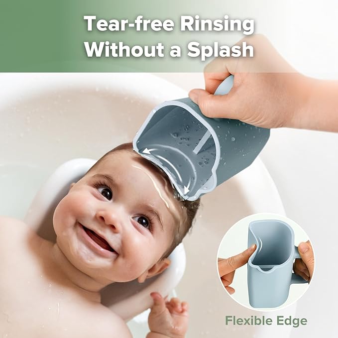 haakaa Gentle Pour Bath Rinse Cup | Food Grade Silicone Shampoo & Body Washing Rinser Cup for Kids with Easy Grip Handle - Sea Breeze