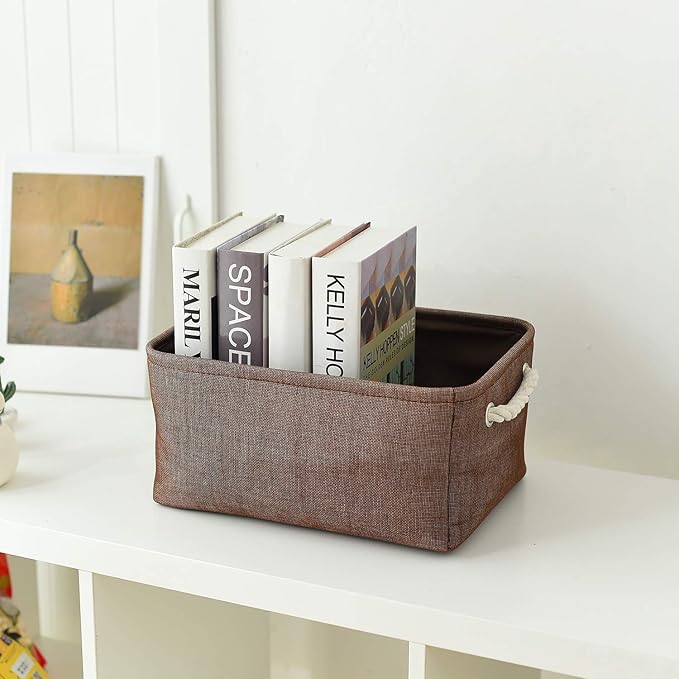 TheWarmHome Fabric Storage Basket for Home, Shelf, Closet - Canvas Bin for Dog Toys and Baby Items (Brown, 1 Pack, 13.8L9.8W6.7H)