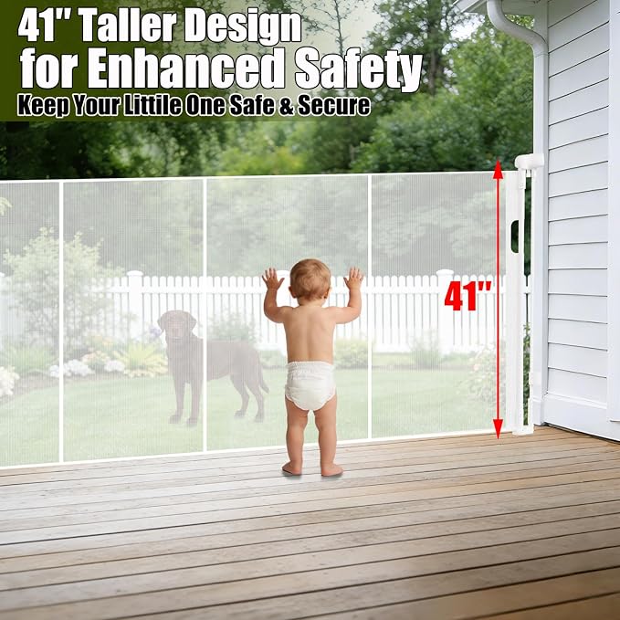 200" Retractable Baby Gates Extra Wide for Large Opening, 41" Extra Tall Retractable Dog Gate Pet Gates, Long Child Safety Mesh Gate with Fiberglass Rods for Stairs, Doorways, Hallways, Indoor/Outdoor