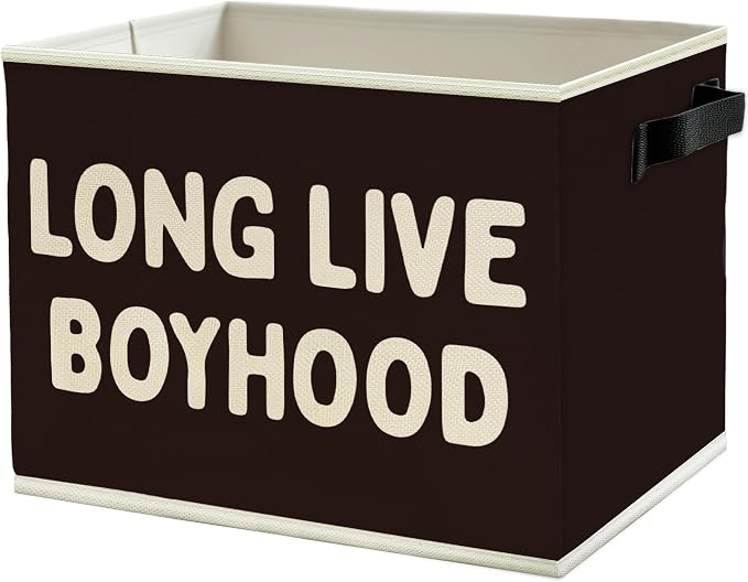 Long Live Boyhood Boys Storage Bins Box with Handles, Pattern Collapsible Basket Organizer for Kids Teen Boy Nursery Room Bedroom Bathroom Playroom Toys Books Clothes