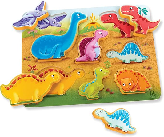 B. toys – Peek & Explore – Dinosaurs Wooden Chunky Puzzle for Toddlers, Kids – Educational & Developmental Toys – 2+ Years