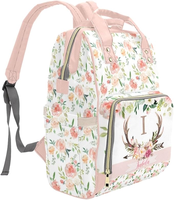 Custom Diaper Bag for baby Customized Antlers Deer Baby Bag Personalized Nursing Bags with Name Custom Name Mommy Daypack Bag Tote Bag Gifts for Travel Outside Daily Use