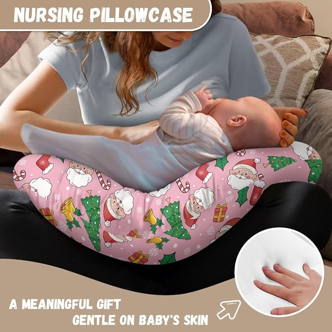 Christmas Santa Claus Sock Breast Feeding Pillow Covers with Hidden Zipper Soft Breathable Nursing Pillow Support Replacement Cover for Home Nursery Room Sofa Christmas Decor