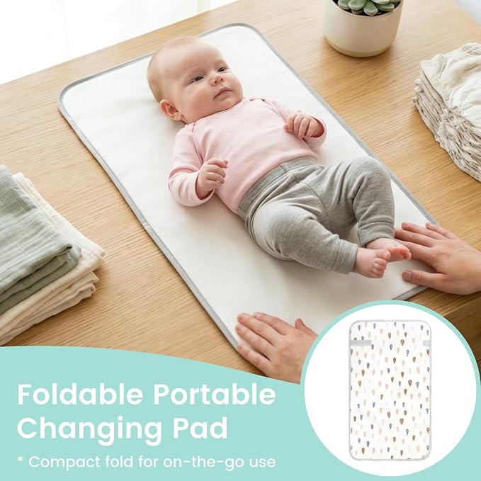 Mommy's Choice Portable Baby Changing Pad, Waterproof & Wipeable Diaper Changing Mat, Travel Essential for Newborn, Baby Boy Girl Registry Must-Haves, Cambiador de Bebé Portátil（Raindrops）