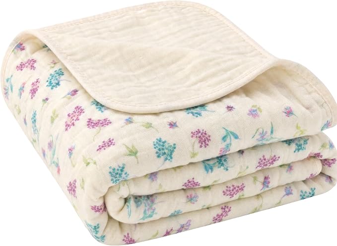 6-Layer Muslin Baby Blanket Made with Organic Cotton - Enchanting Wildflower Floral, Swaddle & Crib Quilt, 43" x 43"(Wildflower Floral)