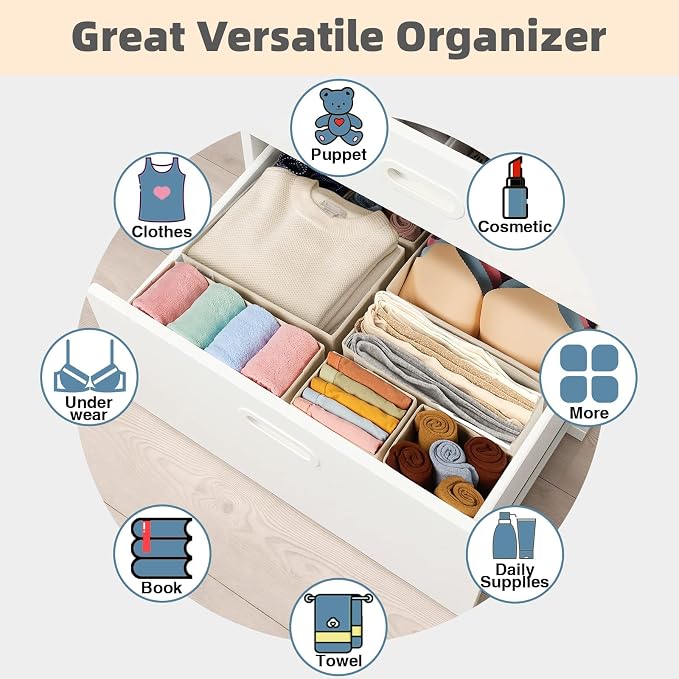 Criusia Drawer Organizer Clothes, 8 Pack Underwear Drawer Organizer, Foldable Cloth Storage Box Closet Organizers and Storage for Clothes, Socks, Scarves, Ties (Beige)