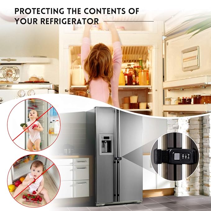 Child Safety Refrigerator Door Lock, Baby Kids Multi-Functional Cabinets Latches, Fit Closed Handle Cabinets, Fridge, Kitchen, Oven (Long)