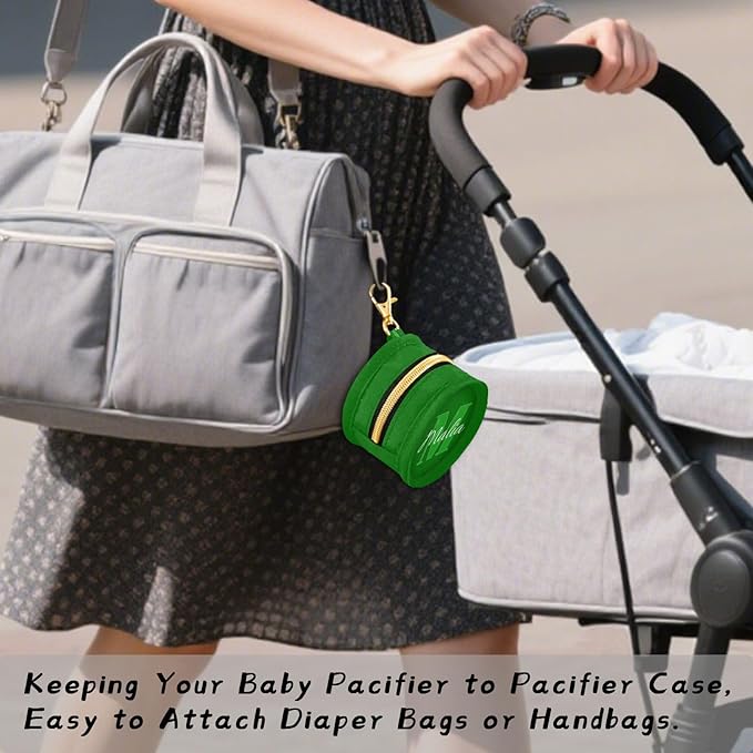 Custom Green Pacifier Holder Case for Diaper Bag Personalized Portable Travel Pacifier Storage Case with Clip Newborn Baby Pouch for Baby Boys Girls Purse Outdoor