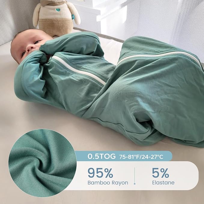 ZIGJOY Shark-Fin Transition Swaddle for Newborn - 0.5 Tog Rayon Made from Bamboo Sleep Sack Baby Swaddle Blanket with 2-Way Zipper, Hemp Grey