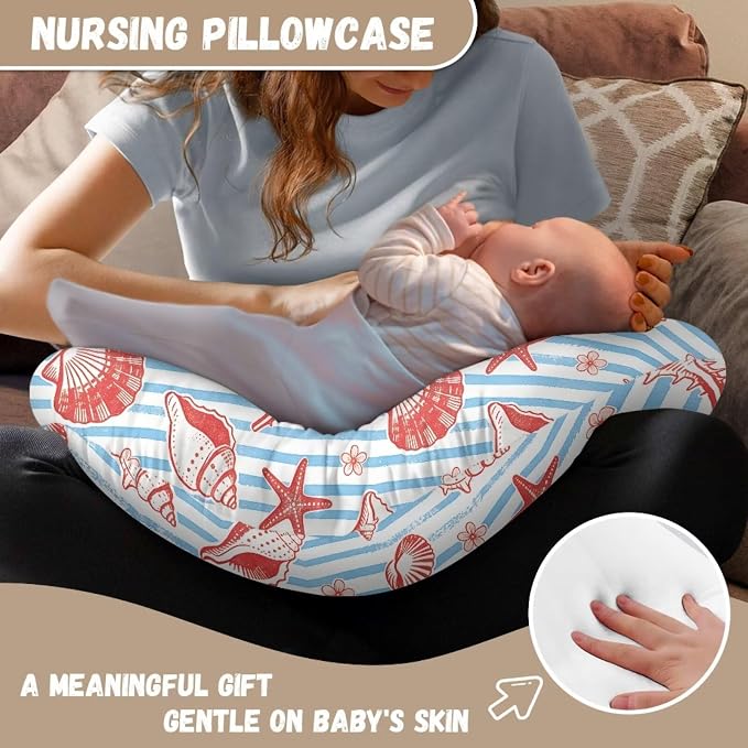 Seashell Starfish Soft Nursing Pillow Covers for Baby Girls Breastfeeding Pillows Cover for Baby Nursing Pillow Slipcovers Infant Breastfeeding Pillows Slipcover Breathable for Breastfeeding