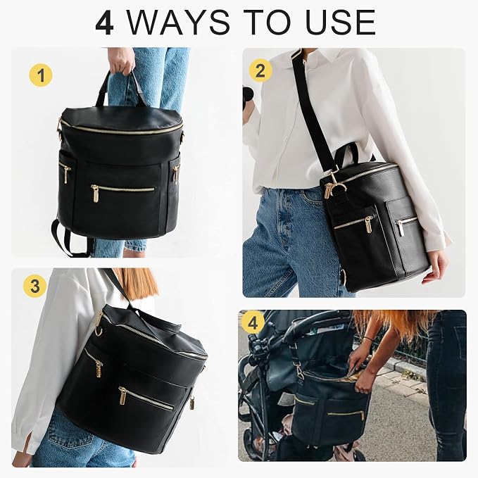 miss fong Leather Diaper Bag Backpack, Backpack Diaper Bag with Changing Pad(Regular + Mini)
