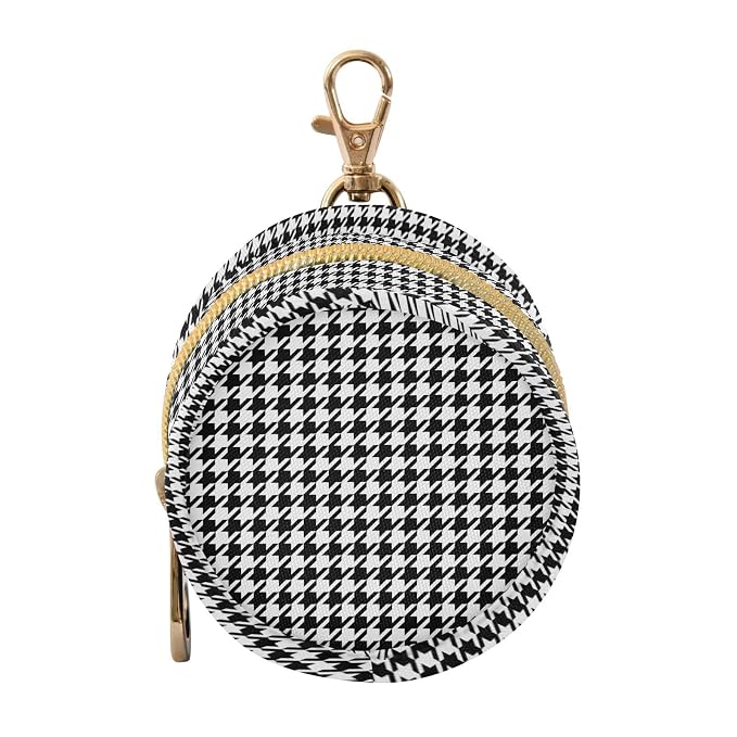 Black Houndstooth Print Pacifier Holder Case with Clip Portable Pacifier Storage Bag for Girls Boys