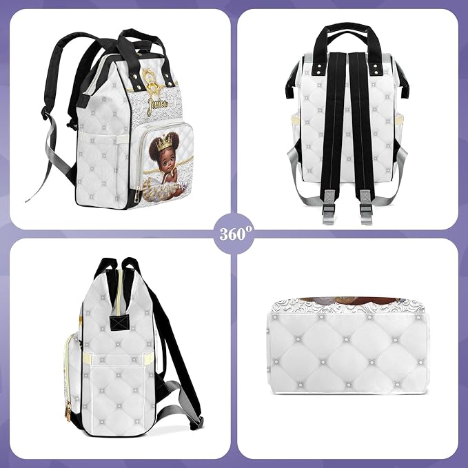 Custom Diaper Bag with Name Personalized Multifunctional Mommy Backpack for Shoulders Outdoor Backpack for Newborn Baby Crown-Thermal Pockets Nursing Bags