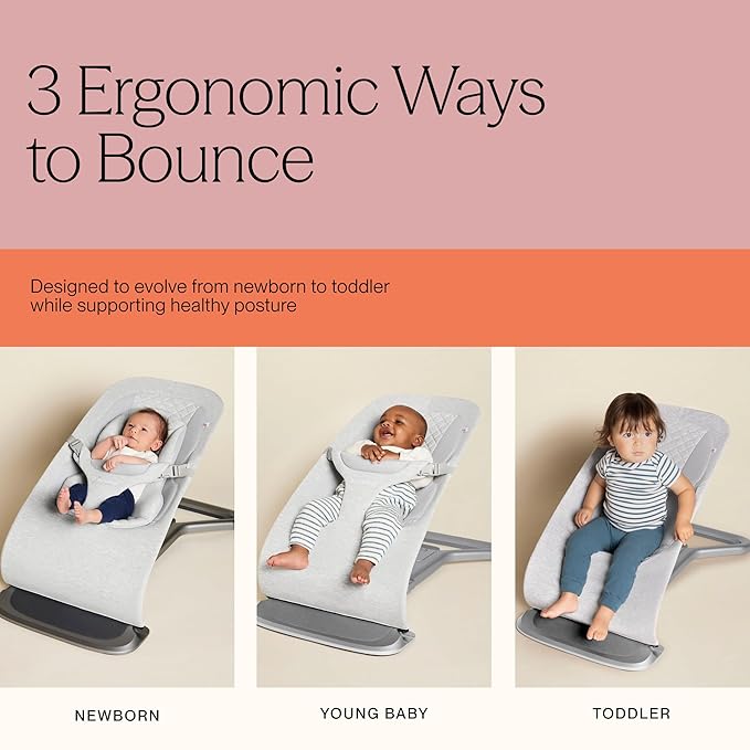 Ergobaby Evolve 3-in-1 Bouncer, Adjustable Multi Position Baby Bouncer Seat, Fits Newborn to Toddler, Light Grey