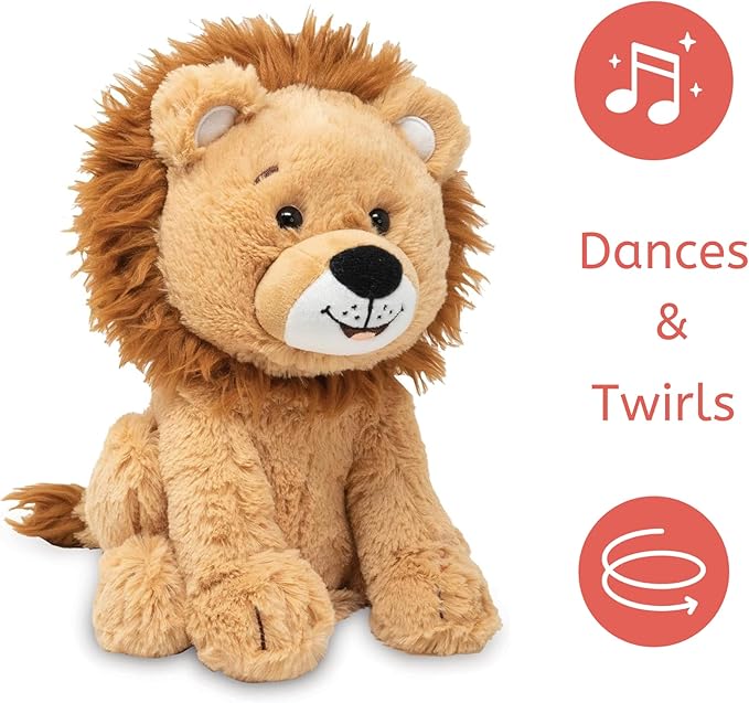 Cuddle Barn - Lucas The Lion | Soft Cuddly Interactive Animal Stuffed Lion | Twirls Around to Wild Thing | Animated Plush Toy, 10 inches