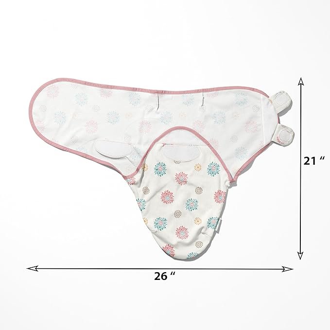 Ouch Baby Cotton Swaddle Wrap | Improves Sleep & Calms Startle Response | 100% Knitted Cotton | Adjustable Velcro Swaddle for Newborn Boys & Girls | 0-3 Months | Pack of 3 (Floral Edition)