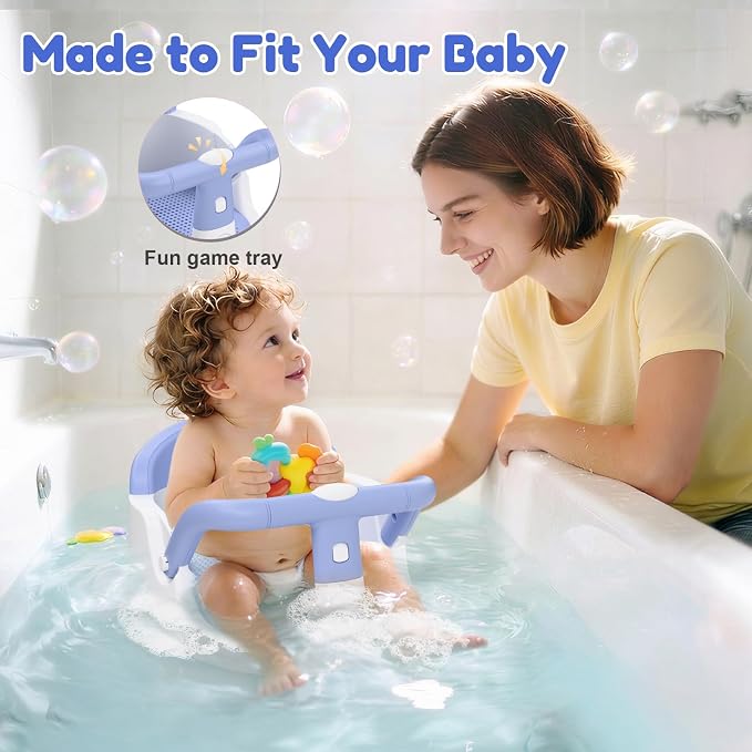 Baby Bath Seat for Babies 6 Months & Up Sitting Up | 360° Stable Toddler Bath Chair with One-Touch Button | Baby Bath Tub Seat with Suction Cups | Open Design, Compact, Detachable, Non-Slip(Blue)