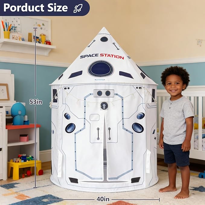 Kids Play Tent Rocket Play Tent for Kids Pop-Up Space Ship Tent Soft Breathable Fabric Spaceship Toddler Tent Kids Indoor Tent for Childrens Ages 3-8