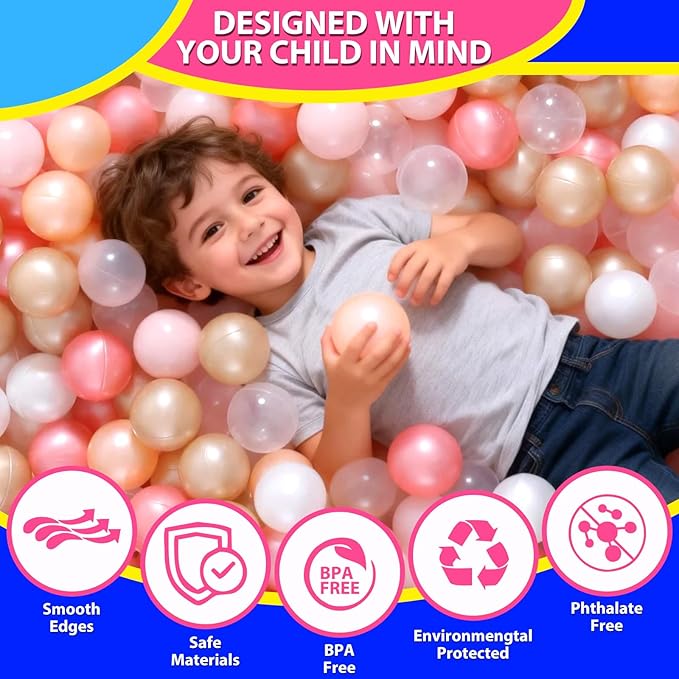 STARBOLO Ball Pit Balls for Toddlers Pack of 100 200 500 - BPA&Phthalate Free Non-Toxic Crush Proof Soft Plastic Balls for 1-5Years Old Toddlers Girl Kids Birthday Pool Playpen Tent Party