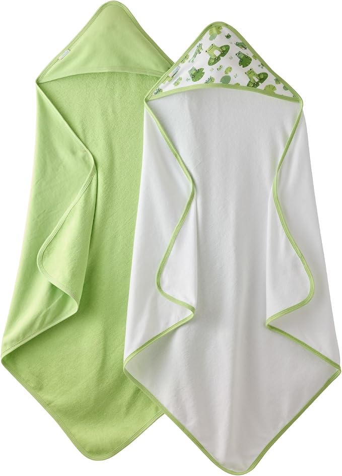 Butterblu Harper - 100% Organic Cotton Hooded Towels in Soft and Absorbent Baby Terry, 2-Pack, Leaf Frog, One Size