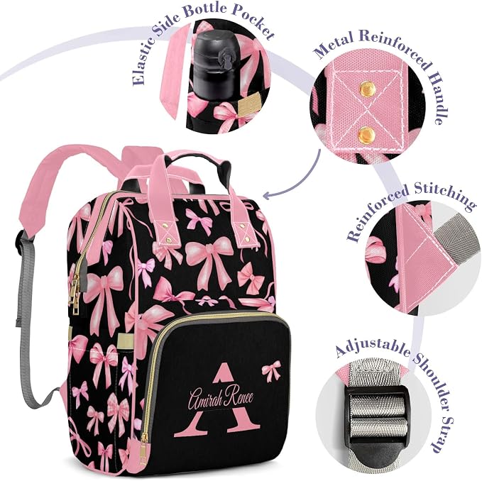 Custom Baby Diaper Bag with Name, Personalized Diaper Backpack for Mom, Waterproof Travel Bag for Girl or Boy Gift