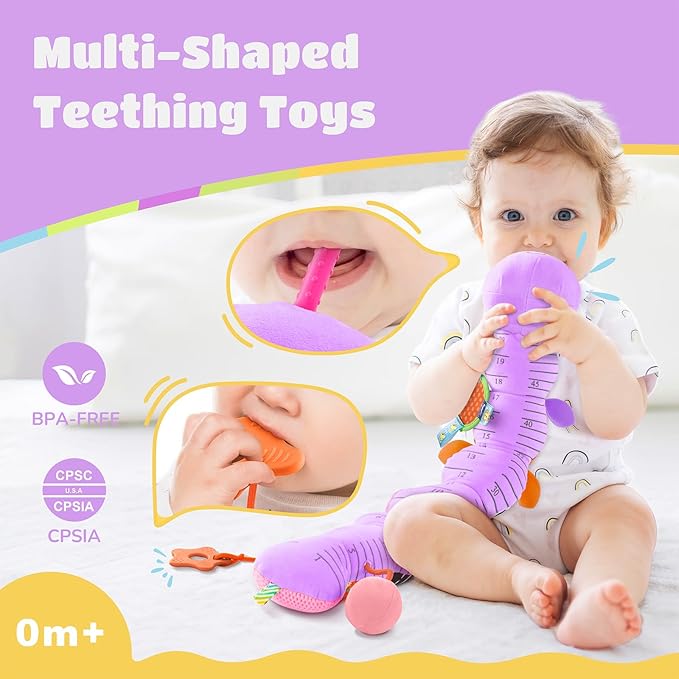 AWOTOY Baby Toys 6-12 Months Music Caterpillar Infant Toys Stuffed Animals 0-3-6 Months Teething Tummy Time Sensory Toys with Mirror Rattle&Pull String for Boys Girls Birthday Gifts|Lavender Purple