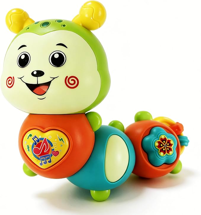 Baby Piano Drum Music Toy 6-12 Months, Twist Caterpillar Light Up Musical Keyboard Animal Sound, Toddler 12-24 Early Learning Educational Interactive Infant Toys Girl Boy Gift 1 Year Old