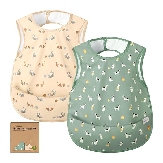 KeaBabies Waterproof Bibs for Baby Girl,Boy ??2-Pack Lightweight, Large Baby Bibs for Eating, Wearable Food Catcher, 6-12 Months Infant Feeding Essentials, Smock for Toddlers 1-3, Kids (Pets & Paws)