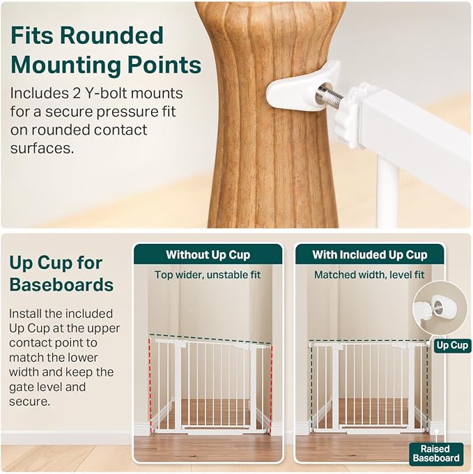 Cumbor 29.7-40.6" Baby Gate for Stairs, Mom's Choice Awards Winner-Dog Gate for Doorways, Pressure Mounted Auto-Close Pet Gates for Dogs Indoor, Safety Child Gate with Easy Walk Thru Door, White