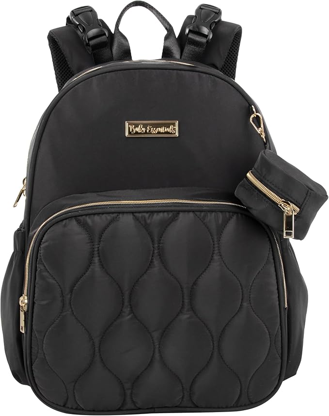Baby Essentials 3 in 1 Diaper Bag Backpack, Changing Pad & Pacifier Pouch for Newborns, Infants, Toddlers - Quilted, Smooth, Sheek, Padded in Design, Black