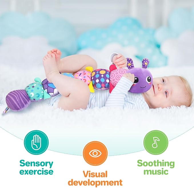 KMUYSL Baby Toys 0-6 6-12 Months, Sensory Music Animal Stuffed Toy for 0 1 2 3 4 5 6+ Months, Plush Toy with Crinkle and Rattles for Infant Newborn, Tummy Time Toys Gifts for 0-3-6-12 Month