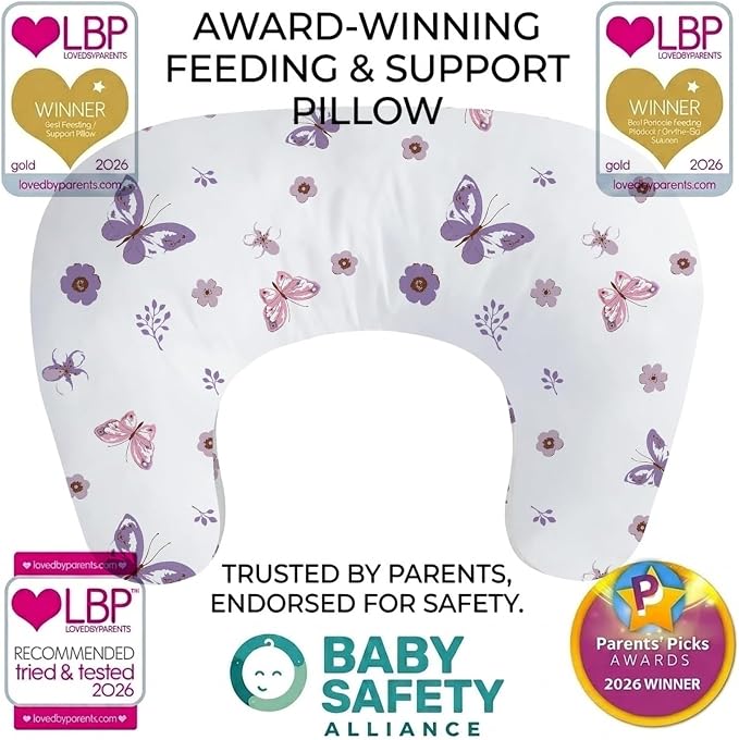 Little Grape Land Ergonomic Nursing Pillow,New Breastfeeding Pillows Support for Mom and Baby,Breathable and Soft with Cute Washable Cover, Multi-Use Feeding Pillow for 0–12 Months, Purple Butterfly