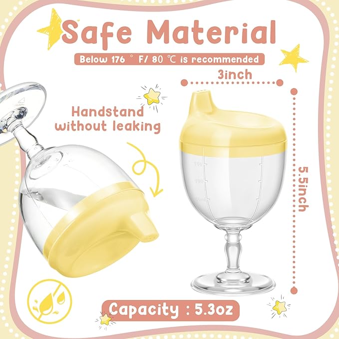 Irenare 1 Pcs Baby Wine Sippy Cup Plastic Goblet Cup No Spill Toddler Sippy Goblet Beverage Milk Water Bottle for Kids Holiday Birthday Party Funny Gift (Goblet Style,Yellow)