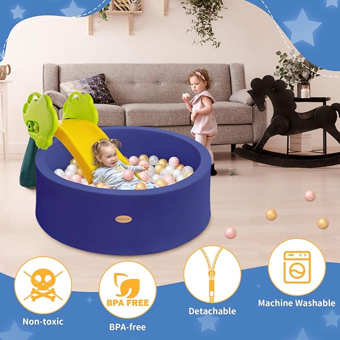 HARBOLLE Baby Ball Pit 35.4" Soft Round Memory Foam Ball Pits NOT Included Balls Indoor Outdoor Playpen for Babies Toddlers Kids Great Gift for Girls Boys, Dark Blue