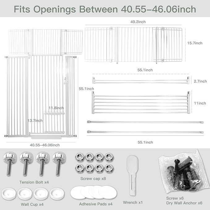 SHYUJAJIE 71 Inch Extra Tall Pet Gate with Small Cat Door, 29.55"-46.06" Adjustable Wide Dog Gate, Tall Cats Gates for Doorway, Stairs, House(White)