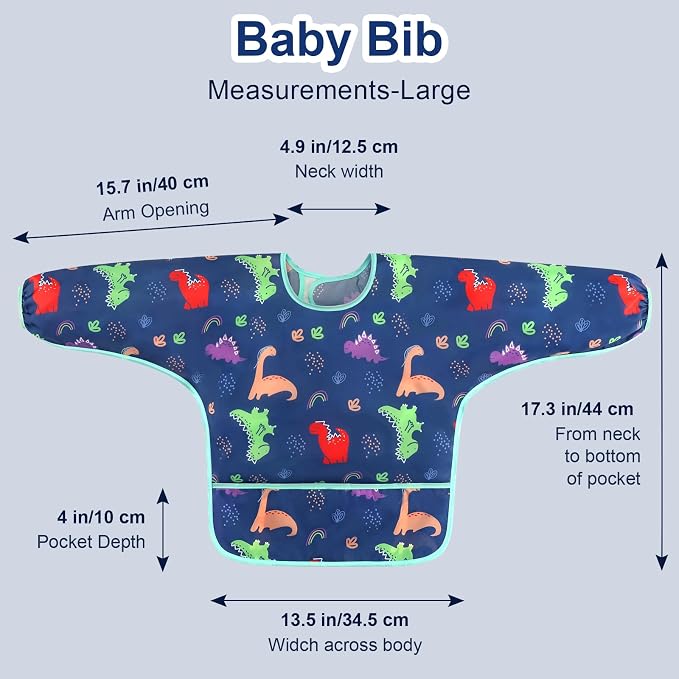 Accmor 4 Pack Long Sleeve Bibs, Baby Smock Waterproof Sleeved Bib Smock for Baby Toddler 6-36 Months