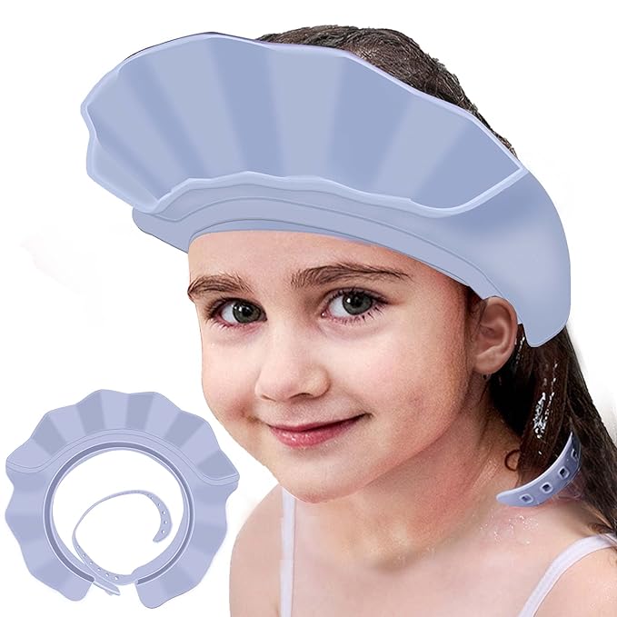 KOMIDK Baby Kids Shower Cap Shampoo Bath Bathing Hat Silicone Adjustable Washing Hair Shower Bathing Protection Shower Cap for Toddler, Baby, Kid, Children (Blue)
