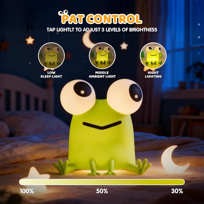 Frog Night Light for Kids with Timer Dimmable 3 Brightness 7 Colors Kawaii Frog Lamp Warm Sleep Aid USB Rechargeable Portable Night Lamp Decor for Girl Boy Nursery/Bedroom/Desk/Office