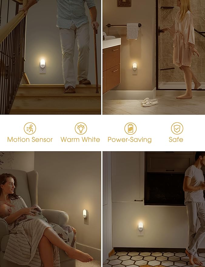 L LOHAS LED Motion Sensor Night Light, 2Pack, Motion Activated Night Light, Night Lights Plug into Wall Motion Sensor, 3000K Warm White, Adjustable Brightness 30/60LM, for Kids Adults Bathroom Bedroom