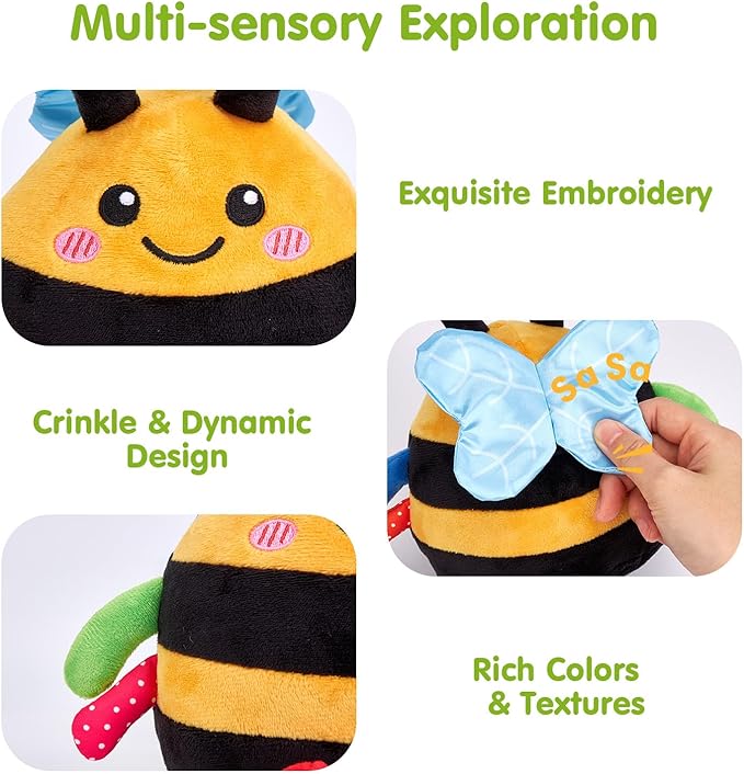 hahaland Baby Toy for 6 + 12 18 Months ??Crawling Musical Dancing Bouncing Learning Bee Plush, Interactive Tummy Time Toy for 1 2 3 Year Old Boys Girls Baby Easter Basket Stuffers