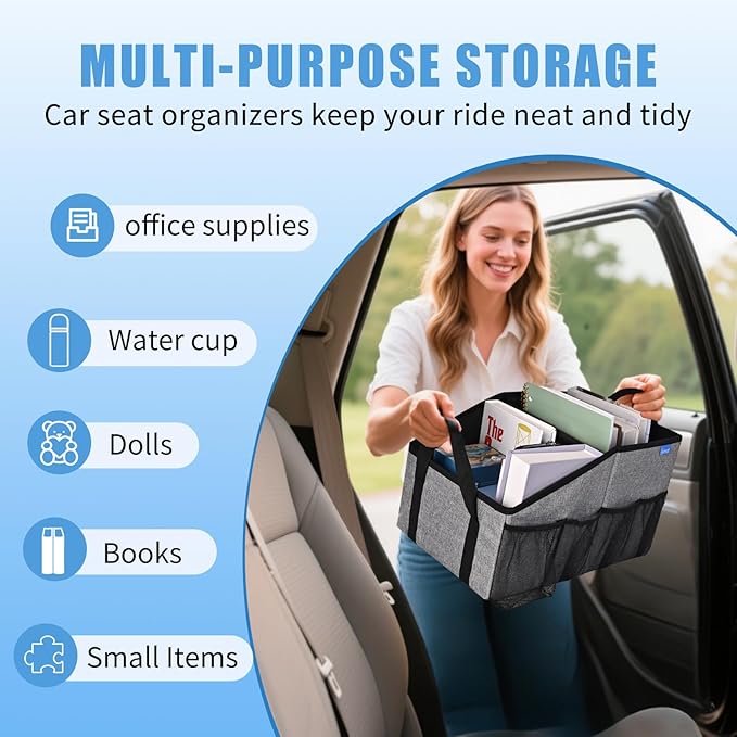 Smof Car Organizer- Car Seat Organizer for Front Seat Back Seat Between Seats, Foldable Car Storage Organizer for Kids Adults with Multi-Pockets-Car Organizers Backseat with Detachable Divider-Gray