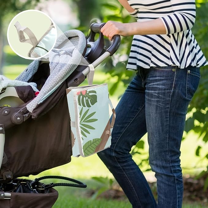 Baby Portable Diaper Changing Pad Waterproof Lovely Sloth Jungle Animal Diaper Changing Mat with Wipes Pocket Foldable Travel Changing Pad Bag